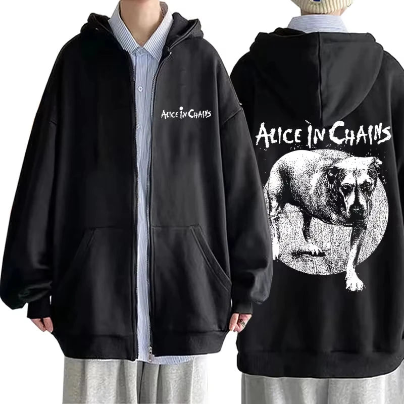 Rock Band Alice in Chains Graphic Print Zipper Hoodie Male Vintage Casual Oversized Zip Up Hoodies Men Women Fashion Jacket Coat