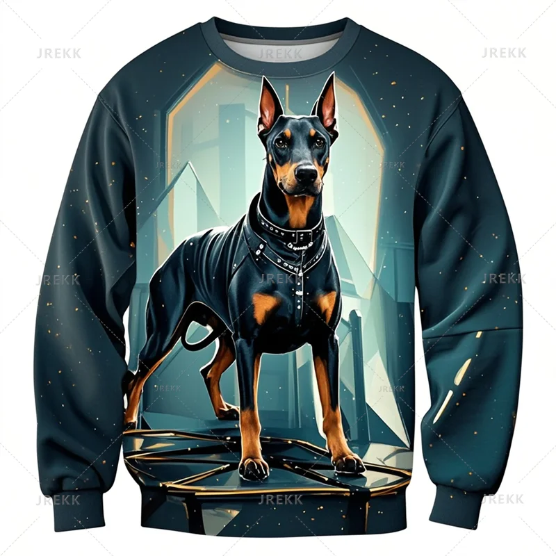 Cool Animal Dobermann 3D Printing Sweatshirts Doggy Dobermann Graphic Round Neck Hoodies Kid Fashion Clothing Mens Sweatshirts