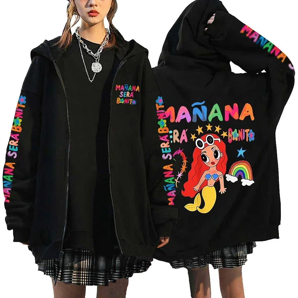 Karol G Zip Up Jackets Karol G Manana Sera Bonito Hoodies Harajuku Casual Hooded Sweatshirts Men Women Loose Hip Hop Streetwear