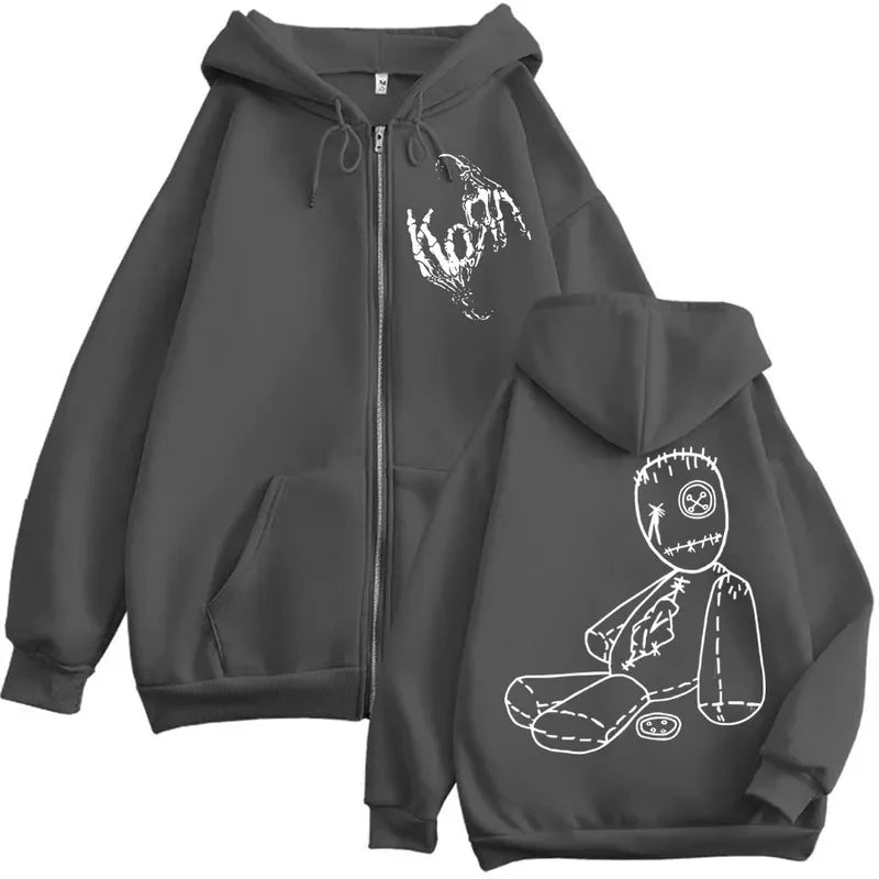 Limited Korn Rock Band Merch Zipper Hoodies Music Album Issues Print Zip Up Sweatshirts Men Women High Quality Fashion Pullovers
