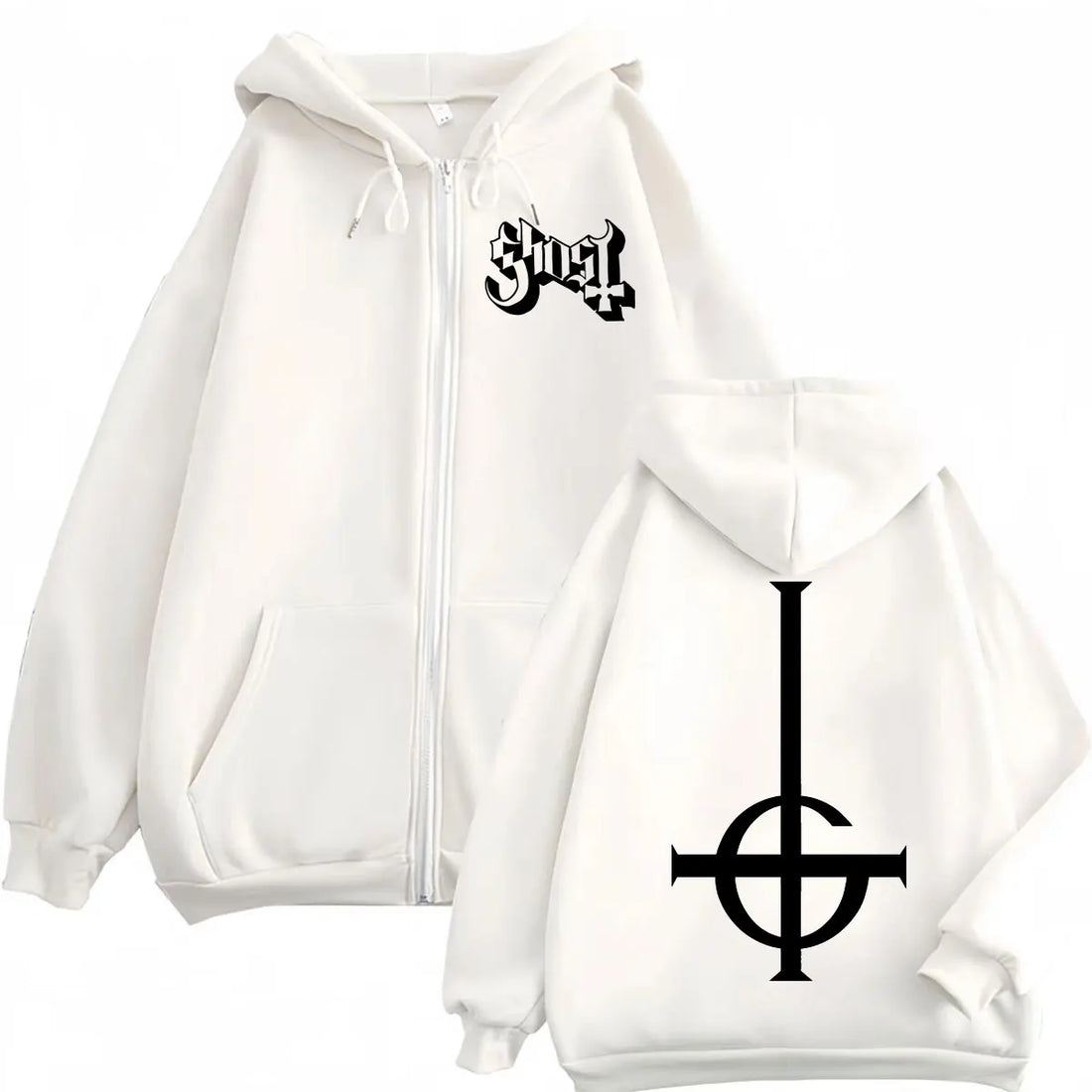 Hot Sale Ghost Rock Band Logo Zipper Hoodie Men's Women's High Quality Fashion Zip Up Sweatshirts Casual Loose Fleece Pullovers