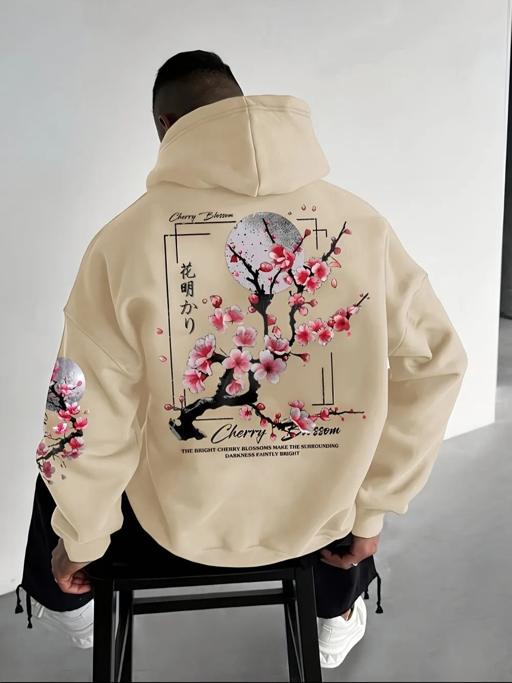 Cherry Blossom Moon Men Women Hoodie Outdoor Street Japan Harajuku Retro Casual Loose Sport Trend Adult Autumn Winter Sweatshirt