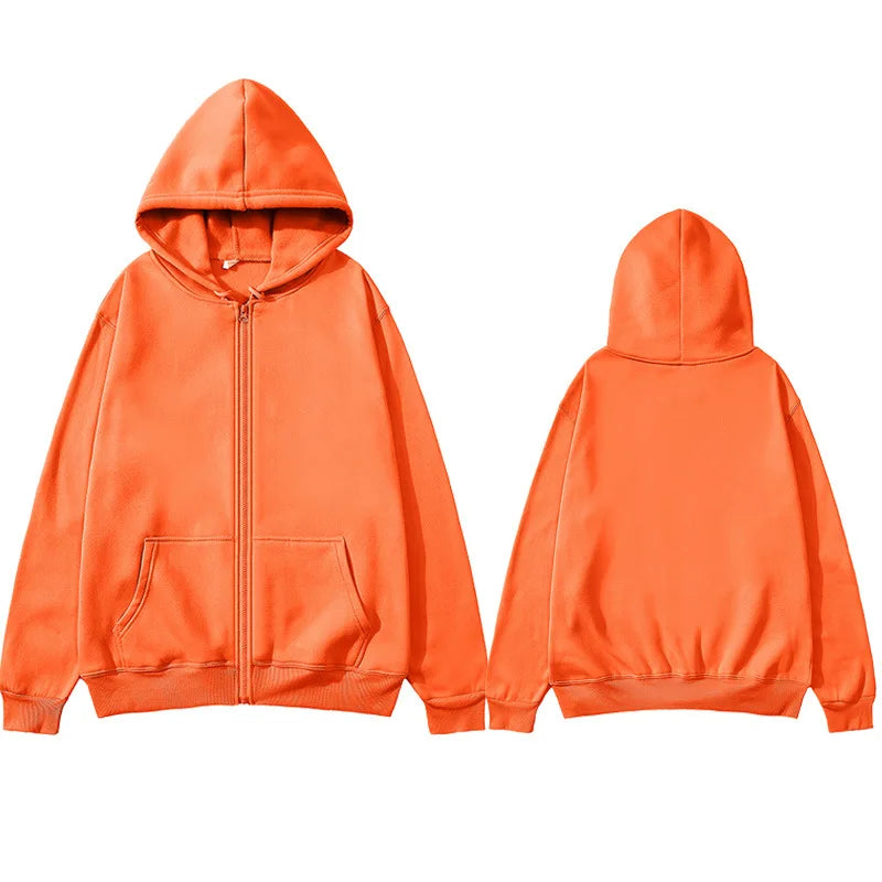 Oversized Unisex Hoodie, Solid Color Zip Up Jacket, Casual Street Trendy Plain Hooded Sweatshirt