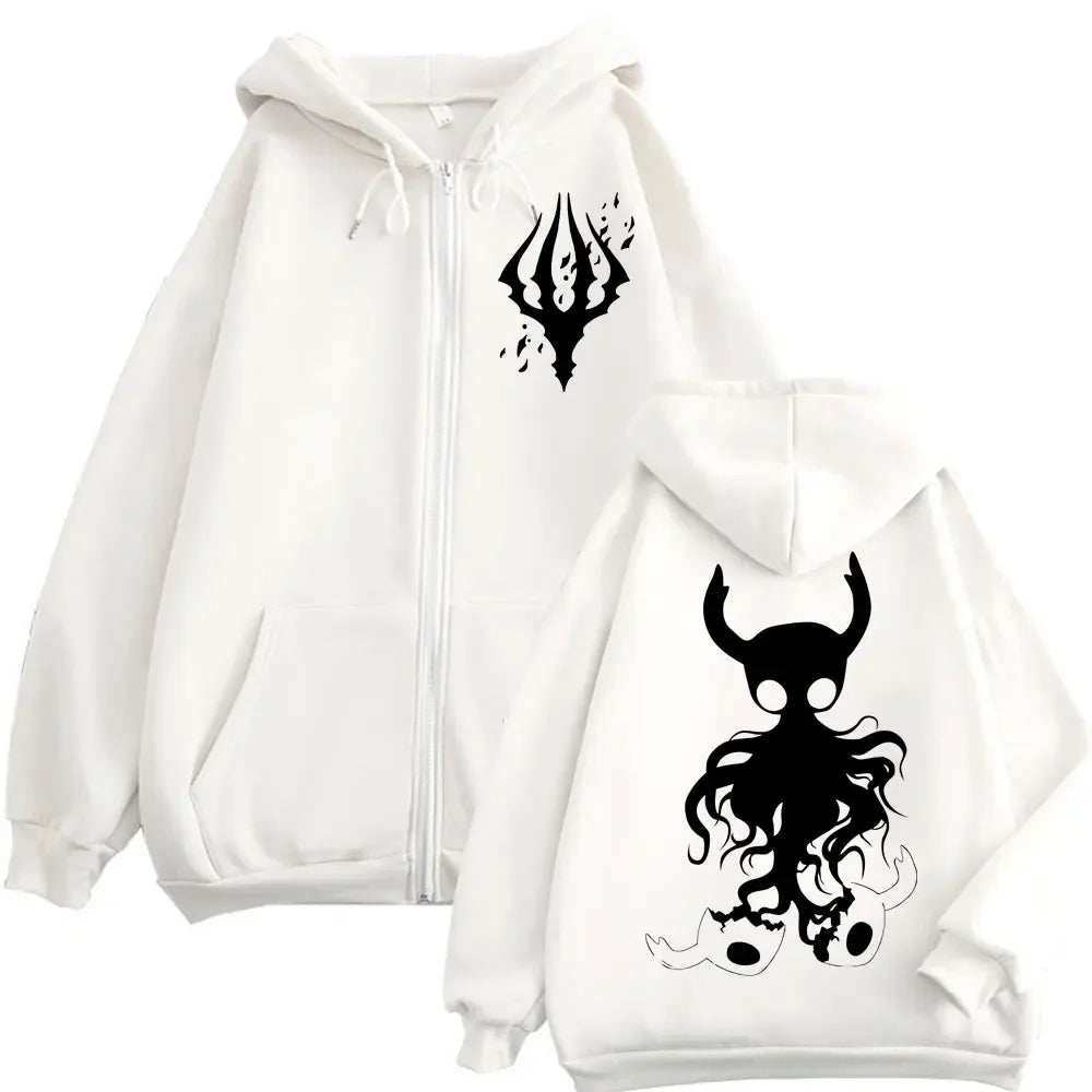 Limited Hollow Knight Game Graphic Zipper Hoodies Gothic Vintage Zip Up Hooded Sweatshirts Men Women Fashion Casual Pullovers