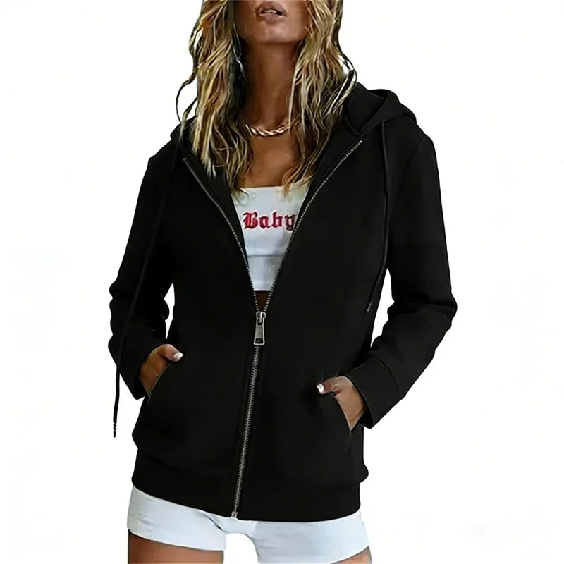 spring autumn Fashion zipper Women Hooded Sweatshirt cardigan Daily Long Sleeve tops Casual large size Hoodies Women Sweatshirt