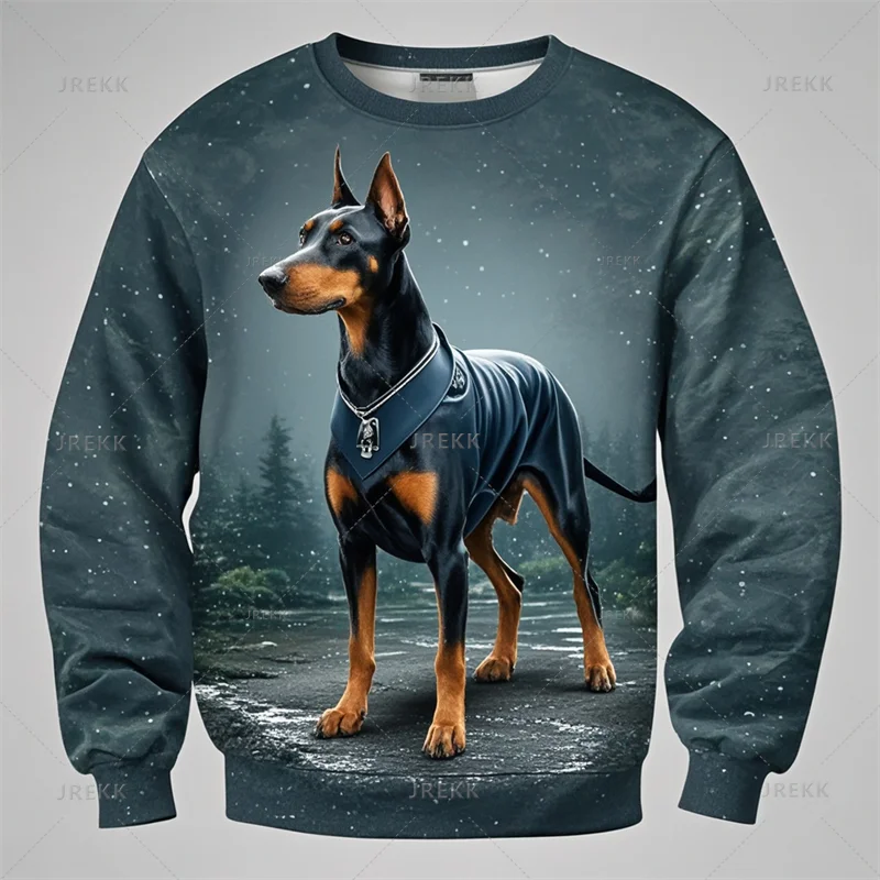 Cool Animal Dobermann 3D Printing Sweatshirts Doggy Dobermann Graphic Round Neck Hoodies Kid Fashion Clothing Mens Sweatshirts