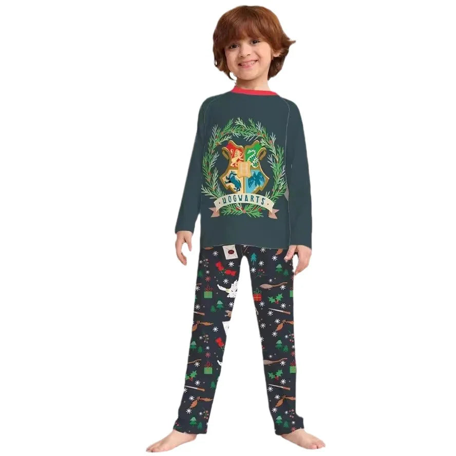 new Christmas family set Halloween cartoon pattern printed round neck home wear family of four pajamas pajama pants 2 sets