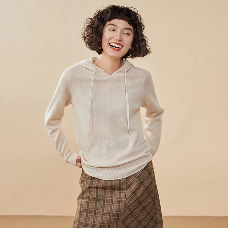 CHICUU Women Cashmere Hoodie Sweater 100% Cashmere Pullover Knitwear Autumn Winter Casual Style Hoodie Soft Warm Clothing Tops