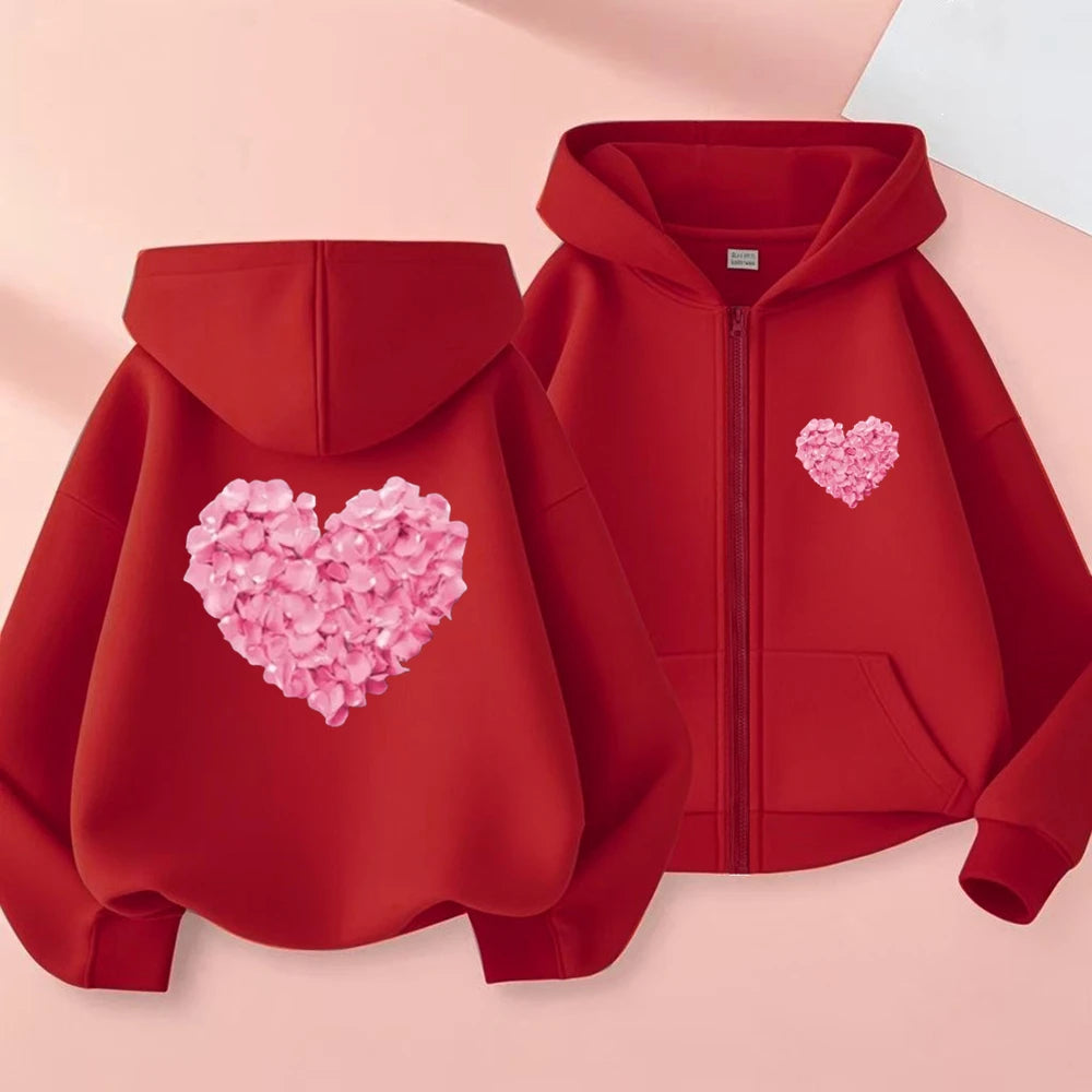 Heart Shape Coat Children Festival Gifts Zipper Style Hoodies Girls Boys Age 3-12 Kids Fashion Black Pink Fashion Sweatshirt