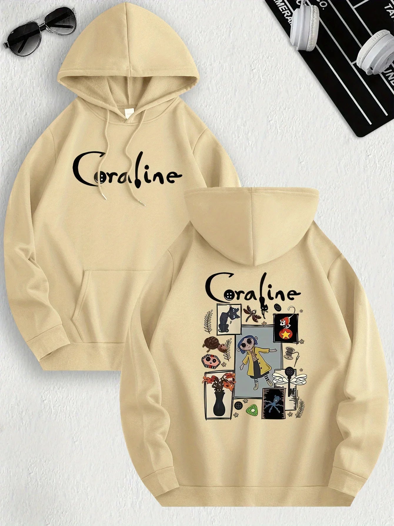 Coraline Inspired Casual Hoodie Men's and Women's Long Sleeved Regular Fit Hooded Pullover with Slight Elasticity