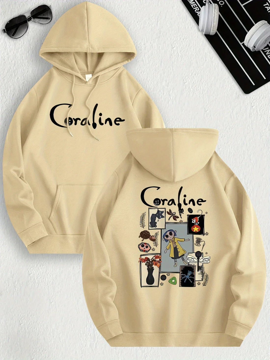 Coraline Inspired Casual Hoodie Men's and Women's Long Sleeved Regular Fit Hooded Pullover with Slight Elasticity