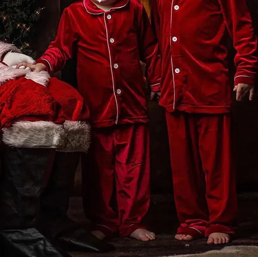 Mudbala Baby Boys Red Velvet Christmas Pyjamas Family Classic Luxury Toddler Girls Sibling Matching Kids Pajamas Set