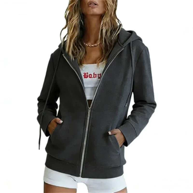 spring autumn Fashion zipper Women Hooded Sweatshirt cardigan Daily Long Sleeve tops Casual large size Hoodies Women Sweatshirt