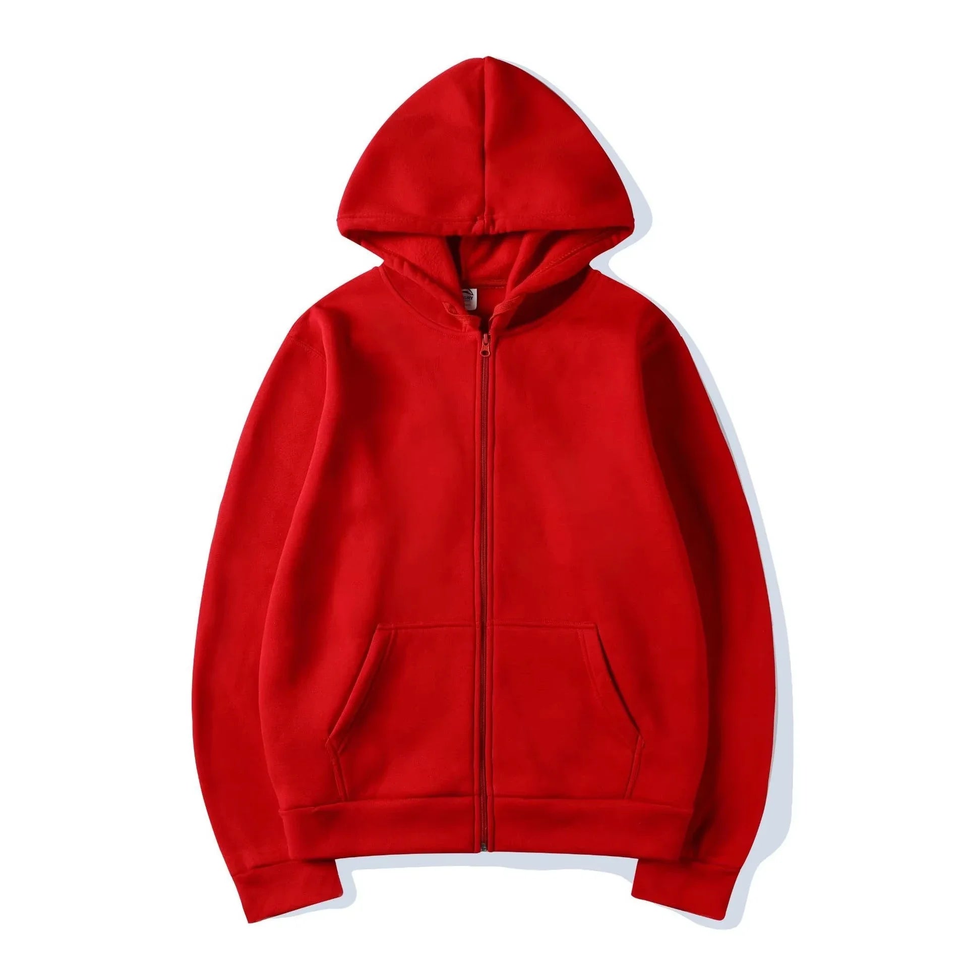 Solid color, smooth finish zip-up hoodie autumn/winter unisex long-sleeved sweatshirt simple stylish and casual wear