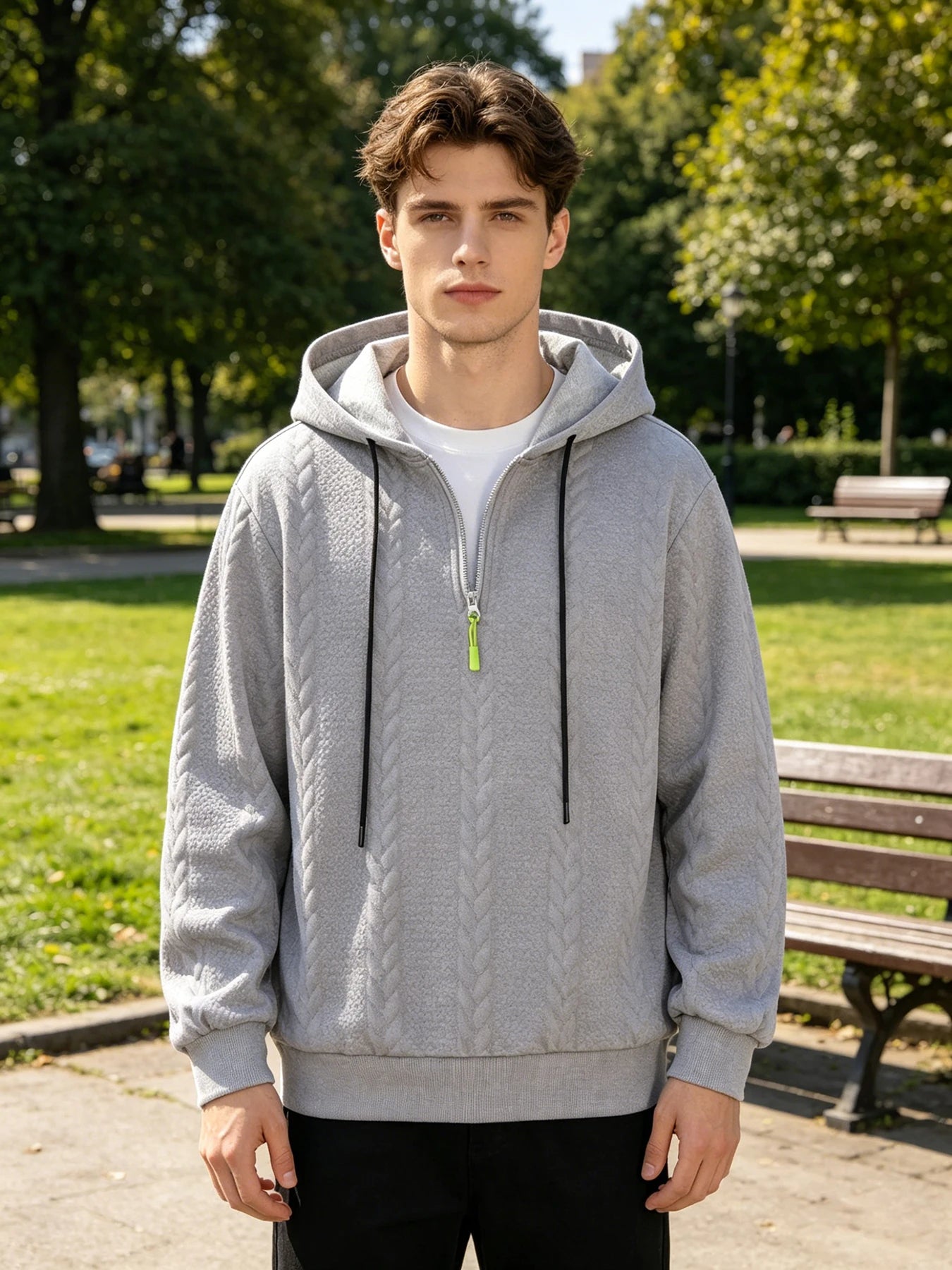 Men's Boxing Slogan Print Cable Jacquard Half Zip Hoodies Loose Casual Pullover Autumn Everyday Fashion Fitness Commute Top