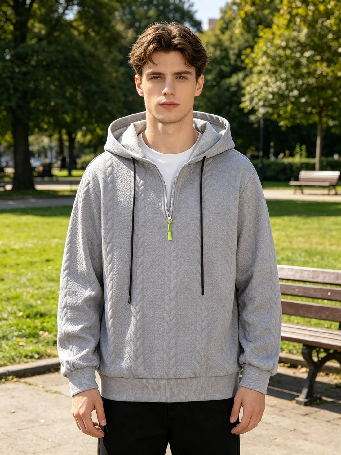 Men's Boxing Slogan Print Cable Jacquard Half Zip Hoodies Loose Casual Pullover Autumn Everyday Fashion Fitness Commute Top