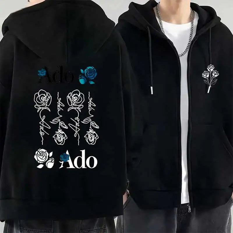 2026 Ado Graphic Printed Zipper Hoodies Autumn Winter Men Women Casual Fashion Harajuku Y2K Fleece Long Sleeve Zip-Up Hoodies
