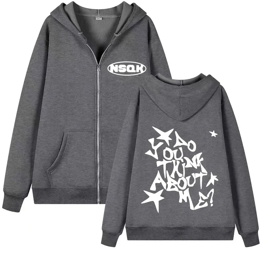 Rapper Nsqk Aoou Thnk about Me Album 2025 Zip Up Hoodie Men Women Hip Hop Zipper Sweatshirts Casual Harajuku Long Sleeve Hoodies