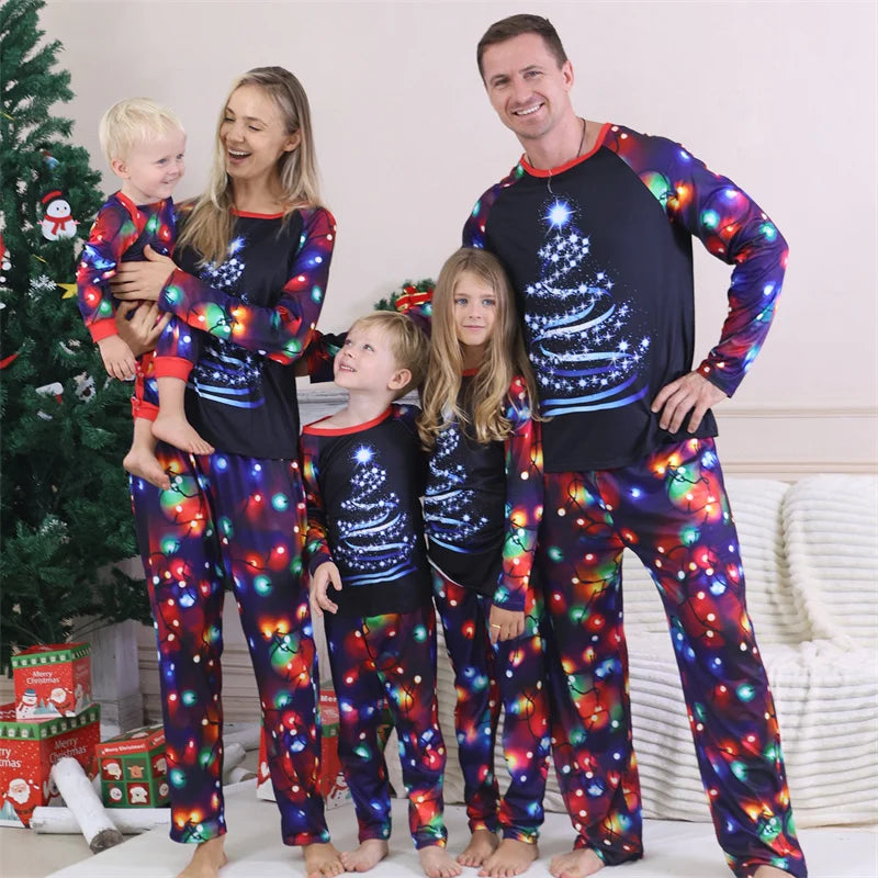 Christmas Family Matching Sets Father Mother Children Cartoon Pajamas+Pants 2Pcs Xmas Parent-Children Homewear Clothes Suit