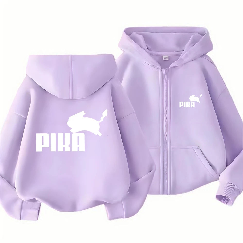 Children Zipper Cardigan Hoodies Print Tops Boy Black Girls Pink Sweatshirt Coat Long Sleeve Casual Fashion Hooded