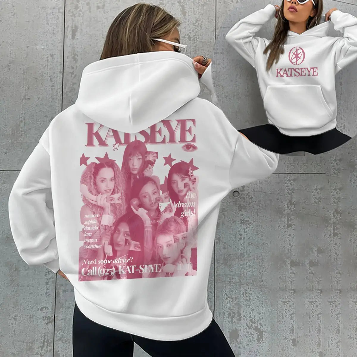 Women Pink Katseye Print Pocket Hoodies Spring Autumn Hip Hop Music Lover Gifts Pullover Vintage Katseye Unisex Gothic Hoody