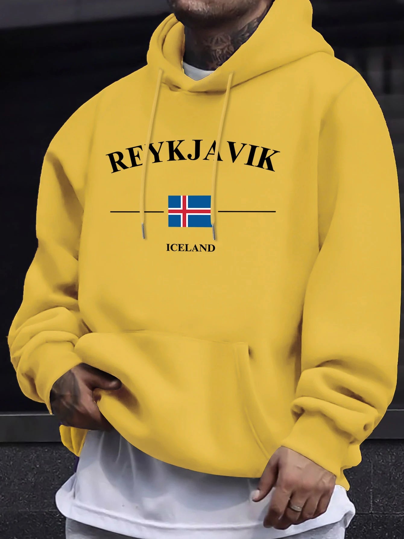 Reykjavik Iceland Letter And Flag Print Hoodie Mens Fleece Autumn Sweatshirt Casual New Streetwear Comfortable Soft Pullovers