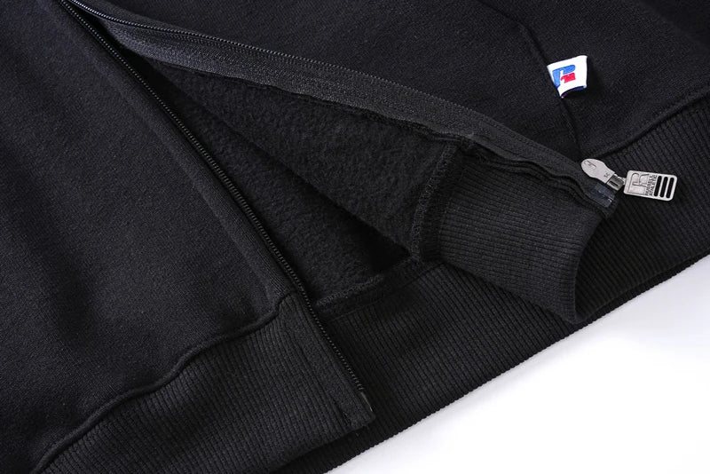 Solid Russell Thin Fleece Zipper Hoodie Jacket Men Women Kanye Sweatshirts High Quality Fabric Loose Streetwear Hooded Pullovers